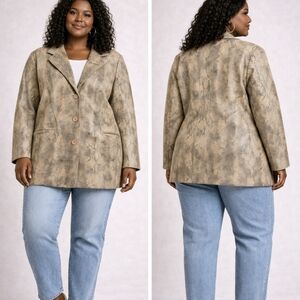 Terry Lewis Neutral Snakeskin-Print Leather Blazer Plus Size 3x
